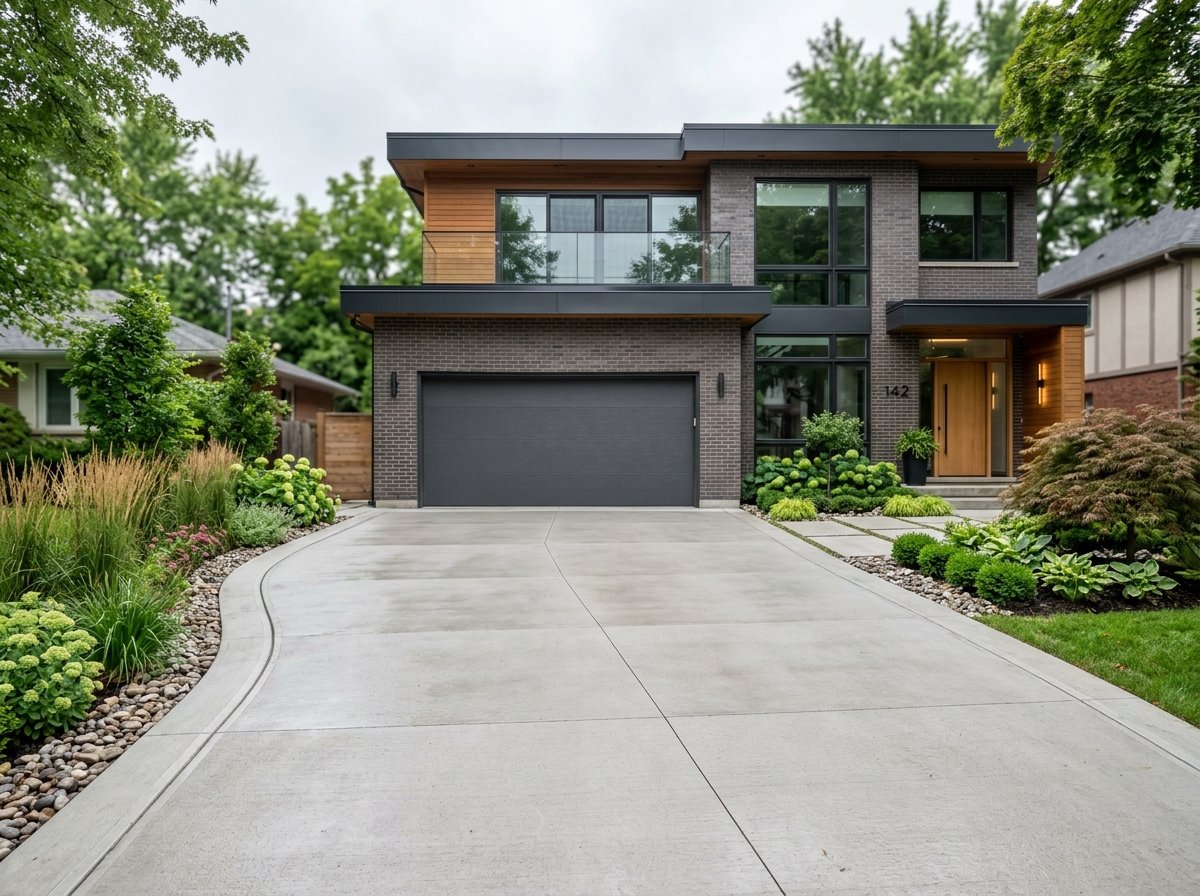 Modern finished concrete driveway